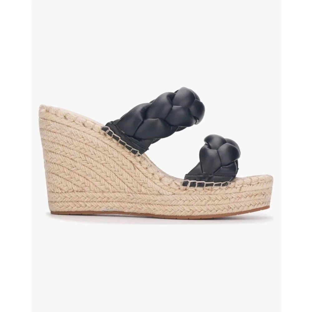 Kenneth Cole Braided Strap Espadrille Wedge fits 8.5 M - BLACK